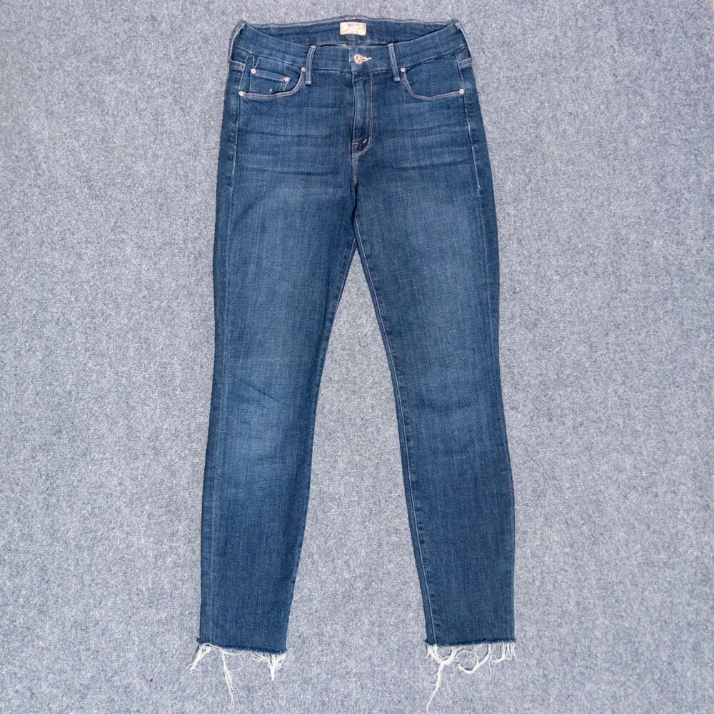 MOTHER Looker High Rise Ankle Fray Skinny Jeans Girl Crush Blue Women's 27